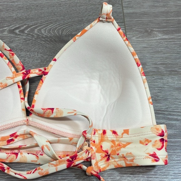 Adore Me Bikini Top Strappy Crossback Padded Watercolor Orange Floral L - Picture 6 of 10